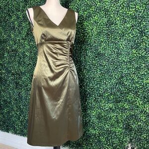 Vintage 90s Betsy & Adam Olive Green Satin Formal Dress Sz 6